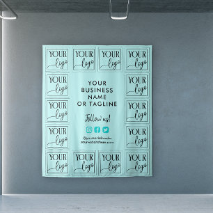 Light Turquoise Your Logo & Social Media Backdrop Tapestry