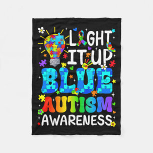 Light up blue autism awareness puzzle piece boys fleece blanket