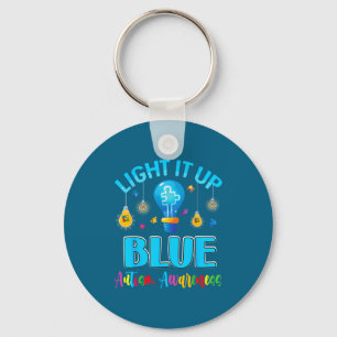 Light up blue autistic autism awareness men women key ring