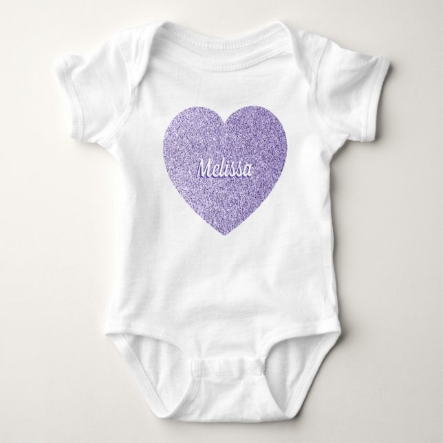 Light violet purple spakles heart Custom name Baby Bodysuit (Front)