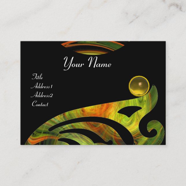LIGHT VORTEX TOPAZ black yellow orange green Business Card (Front)