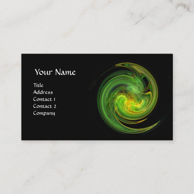 LIGHT VORTEX ,vibrant black green yellow Business Card (Front)