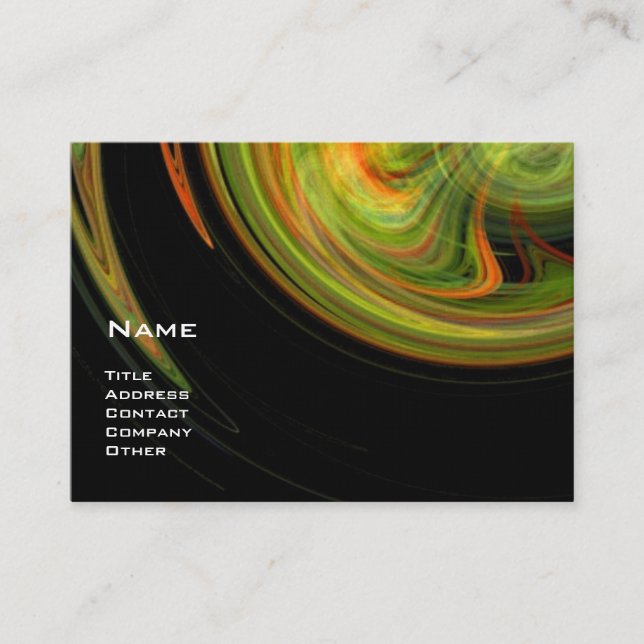 LIGHT VORTEX,YELLOW ORANGE GREEN FRACTALS Black Business Card (Front)