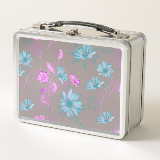 Light washed flowers Metal Lunchbox