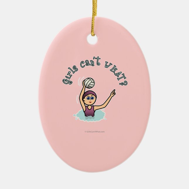 Light Water Polo Player Girl Ceramic Tree Decoration (Front)