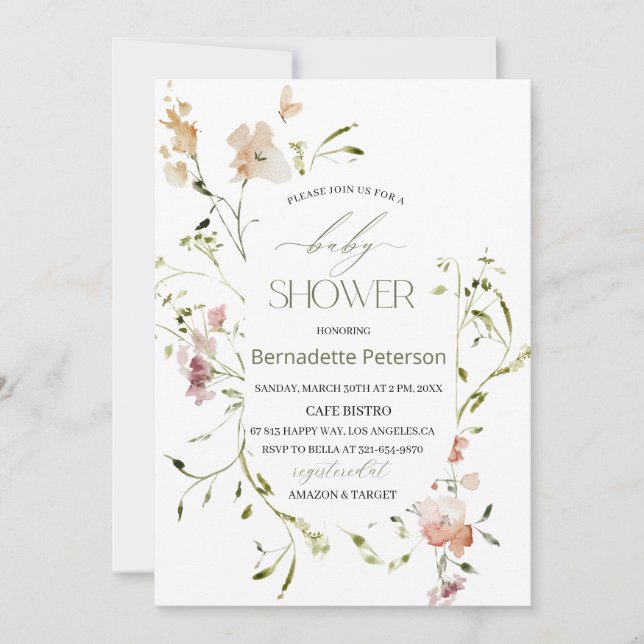 Light  Watercolor Wildflowers  Baby Shower Invitation (Front)