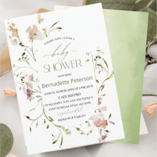 Light  Watercolor Wildflowers  Baby Shower Invitation
