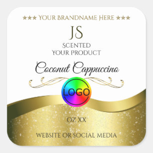 Light White Wavy Gold Logo Monogram Product Label