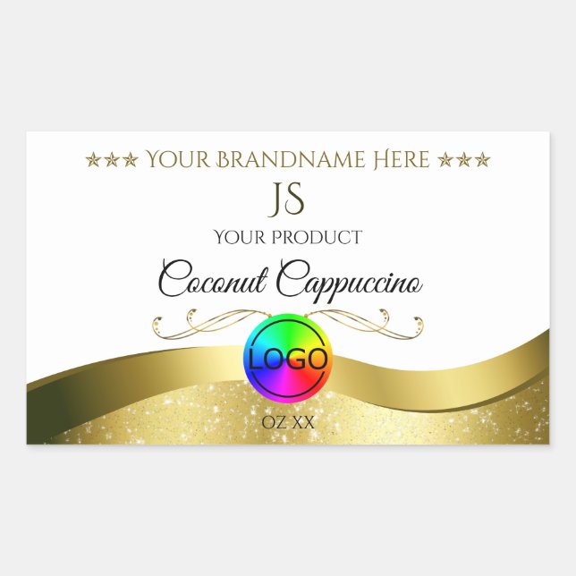 Light White Wavy Gold Logo Monogram Product Label (Front)