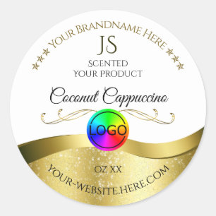 Light White Wavy Gold Logo Monogram Product Label