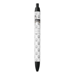 Light Wolf Grey Siberian Husky Cartoon Dog & Name Black Ink Pen
