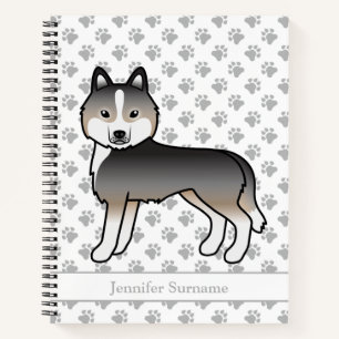 Light Wolf Grey Siberian Husky Cartoon Dog & Text Notebook