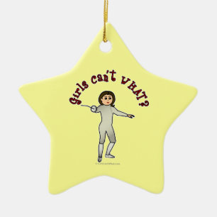 Light Woman Fencing Ceramic Tree Decoration