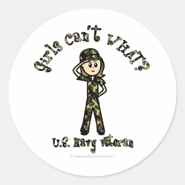 Light Woman Navy Veteran Classic Round Sticker (Front)