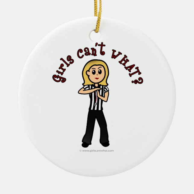 Light Woman Referee Ceramic Tree Decoration (Front)