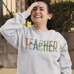 Light Women Retro Teacher Appreciation Custom Name Sweatshirt