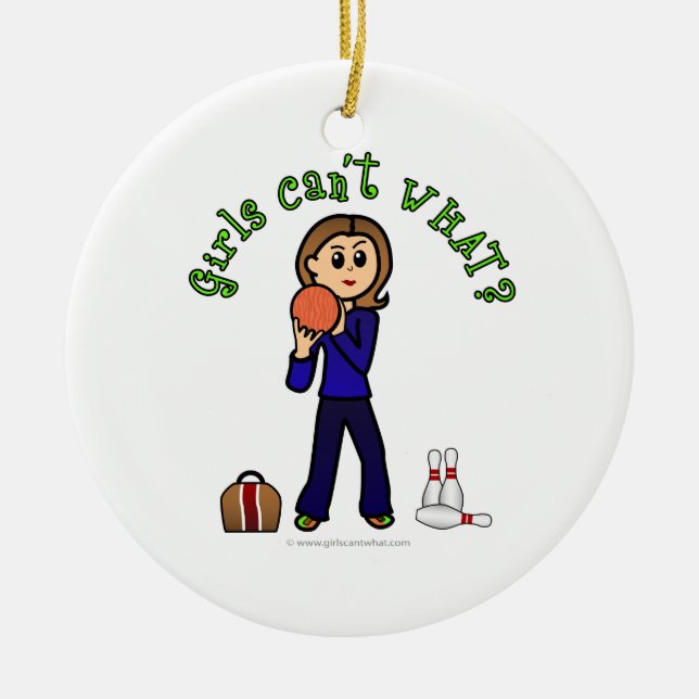 Light Womens Bowling Ceramic Tree Decoration (Front)