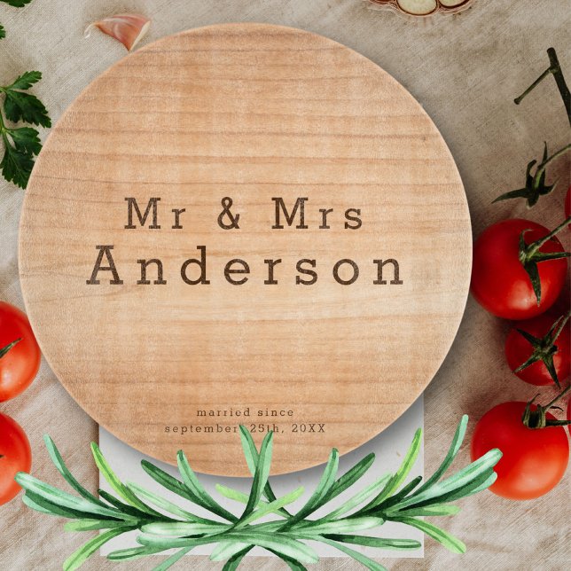 Light Wood Grain Custom Wedding Mr & Mrs Glass Cutting Board (Creator Uploaded)