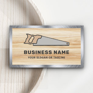Light Wood Grain Steel Hand Saw Handyman Carpenter Business Card
