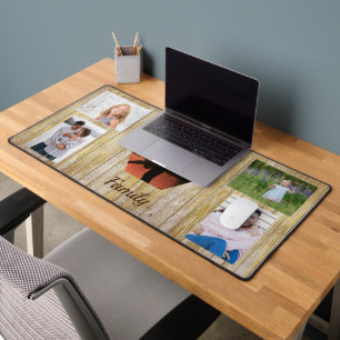 Light Wood Panel Five Photo Family Desk Mat