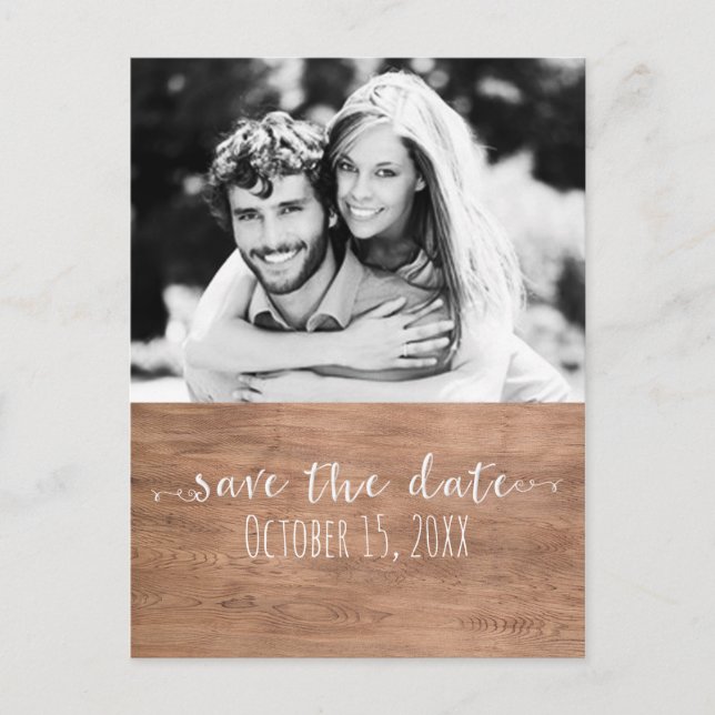 Light Wood SAVE THE DATE Rustic Wedding Photo Announcement Postcard (Front)