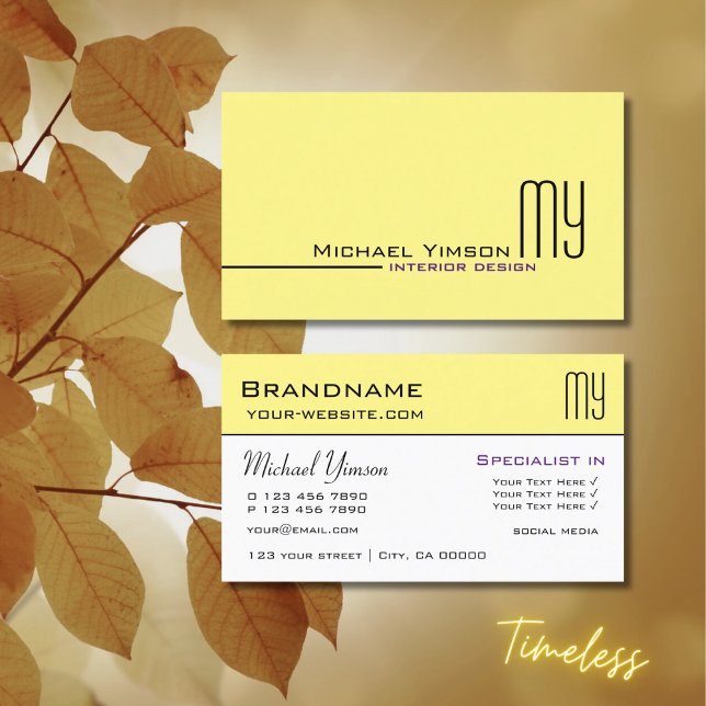 Light Yellow and White with Initials Professional Business Card (Creator Uploaded)