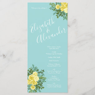 Light Yellow Aqua Teal Rose Wedding Programs Menu