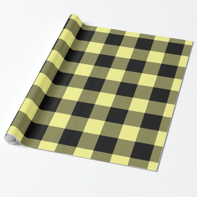 Light Yellow Black Huge Buffalo Plaid Lumberjack Wrapping Paper (Unrolled)