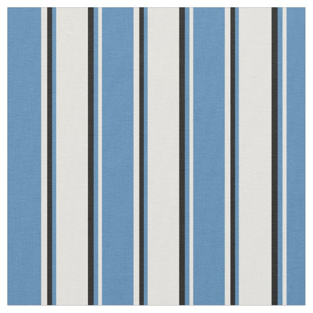 Light Yellow, Blue, and Black Stripes Fabric (Close Up)