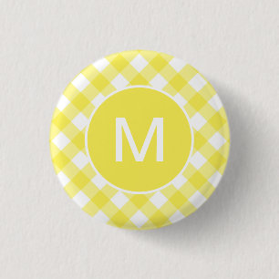 Light Yellow Classic Gingham Pattern Monogram 3 Cm Round Badge