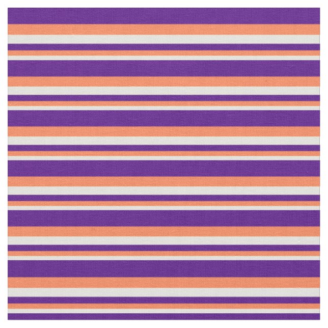 Light Yellow, Coral & Indigo Coloured Stripes Fabric (Close Up)