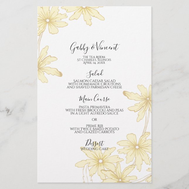 Light Yellow Daisies Wedding Menu (Front)