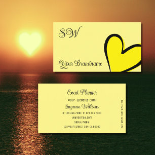Light Yellow Gorgeous Heart with Monogram Cute Business Card