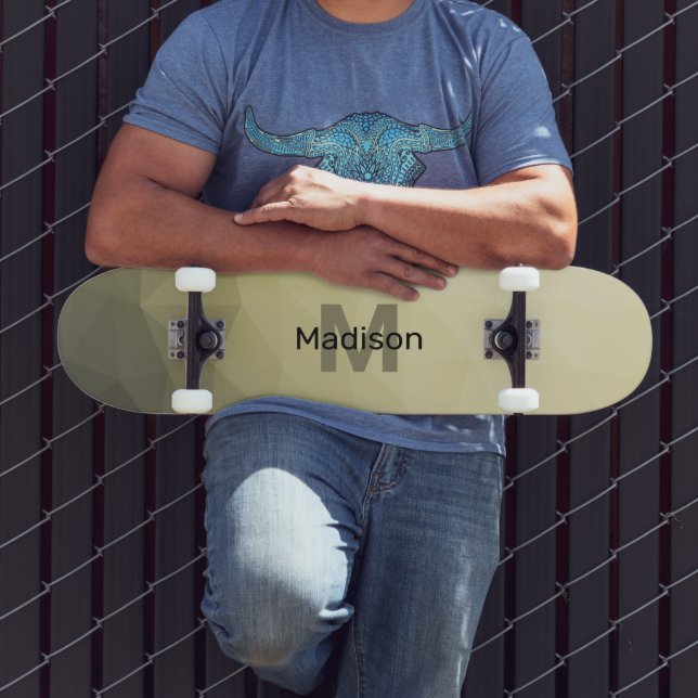 Light yellow grey ombre mesh pattern Monogram Skateboard (Outdoor 3)