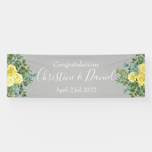 Light Yellow & Grey Peony & Rose Floral Wedding Banner
