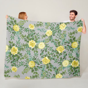 Light Yellow & Grey Peony & Rose Floral Wedding Fleece Blanket