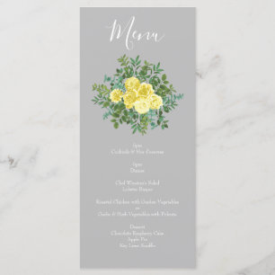 Light Yellow & Grey Peony Rose Floral Wedding Menu