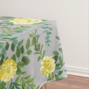 Light Yellow & Grey Peony Rose Floral Wedding Tablecloth