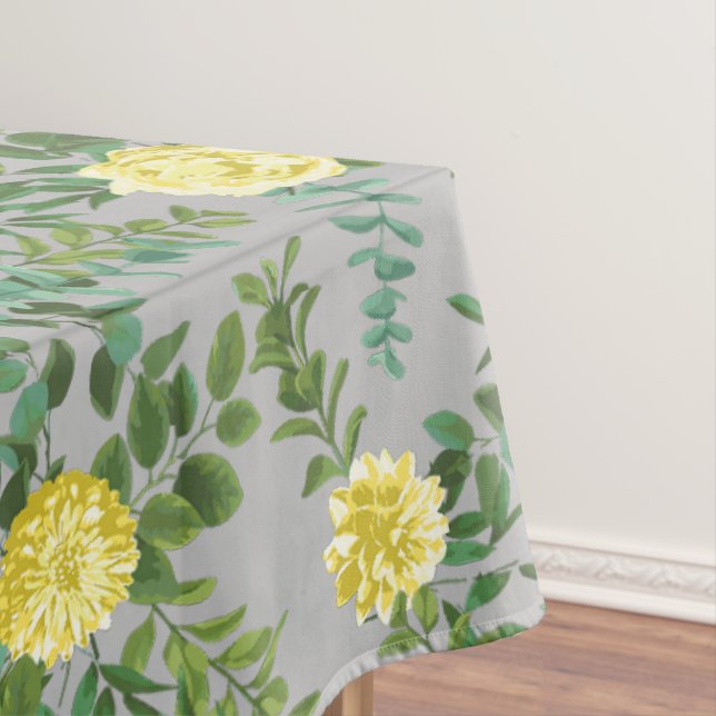 Light Yellow & Grey Peony Rose Floral Wedding Tablecloth (In Situ)
