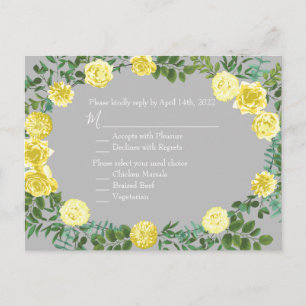 Light Yellow & Grey Rose Floral Wedding Reply Card
