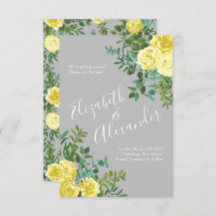 Light Yellow & Grey Rose Floral Wedding Save Date Invitation