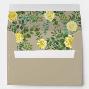 Light Yellow & Khaki Ecru Rose Floral Wedding Envelope