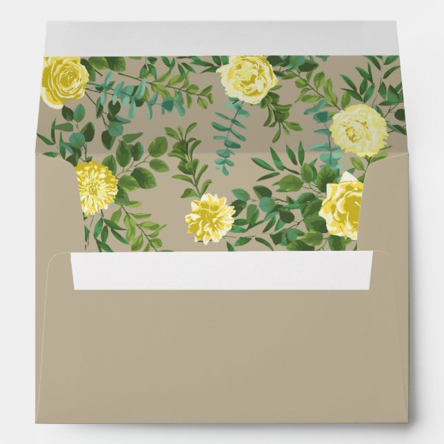 Light Yellow & Khaki Ecru Rose Floral Wedding Envelope (Back (Bottom))
