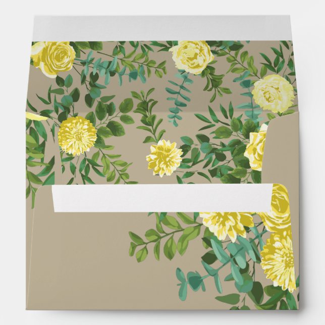 Light Yellow & Khaki Ecru Rose Floral Wedding Envelope (Back (Bottom))