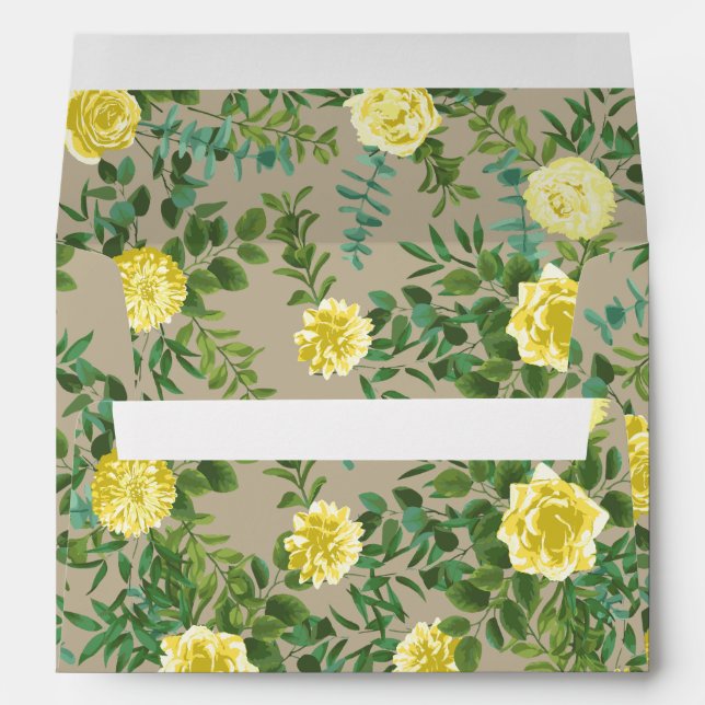 Light Yellow & Khaki Ecru Rose Floral Wedding Envelope (Back (Bottom))