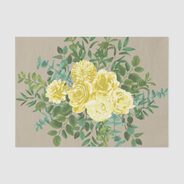 Light Yellow & Khaki Ecru Rose Floral Wedding Tissue Paper (Front)
