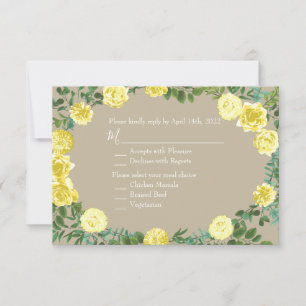 Light Yellow Khaki Ecru Rose Invitation Reply