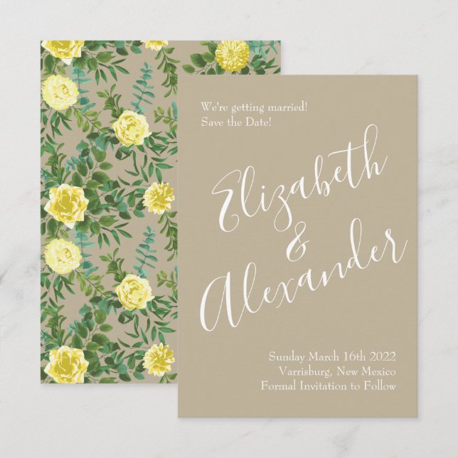 Light Yellow & Khaki Ecru Wedding Save Date Invitation (Front/Back)