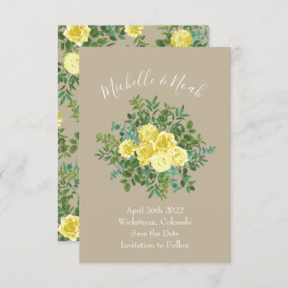 Light Yellow & Khaki Ecru Wedding Save Date Invitation