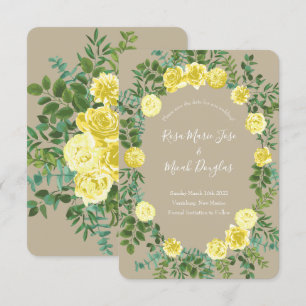 Light Yellow & Khaki Ecru Wedding Save Date Invitation